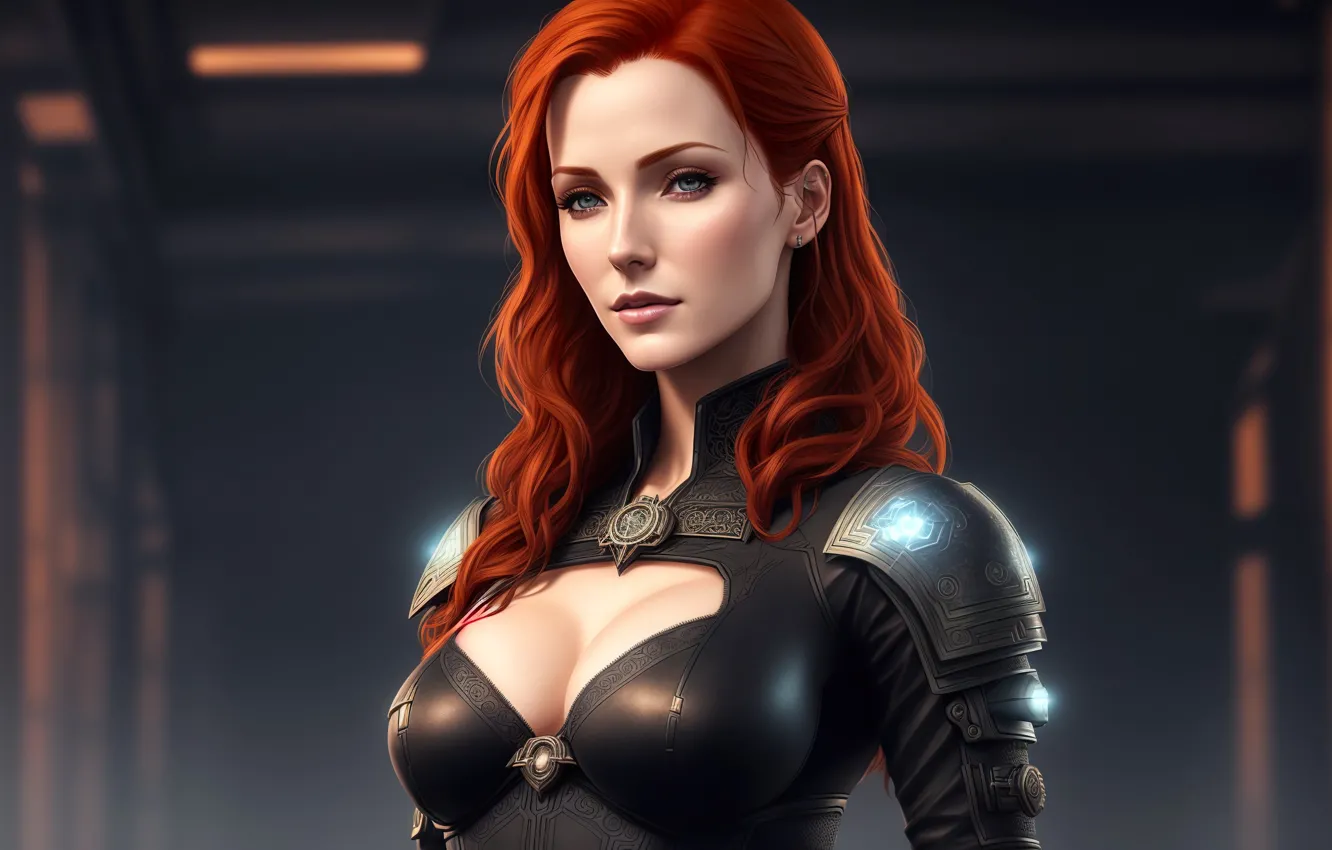 Photo wallpaper girl, fantasy, armor, art, digital art, fantasy art, Red hair, fantasy girl