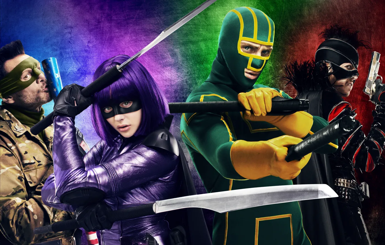 Photo wallpaper sword, Jim Carrey, stripes, stars, and, Weapons, Chloë Grace Moretz, Dangerous