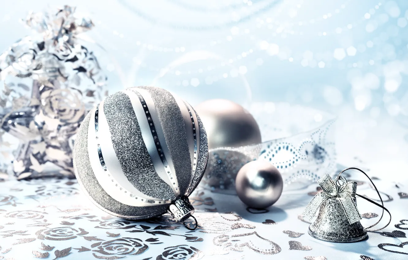 Photo wallpaper holiday, balls, silver, new year, bells, Anya Ivanova