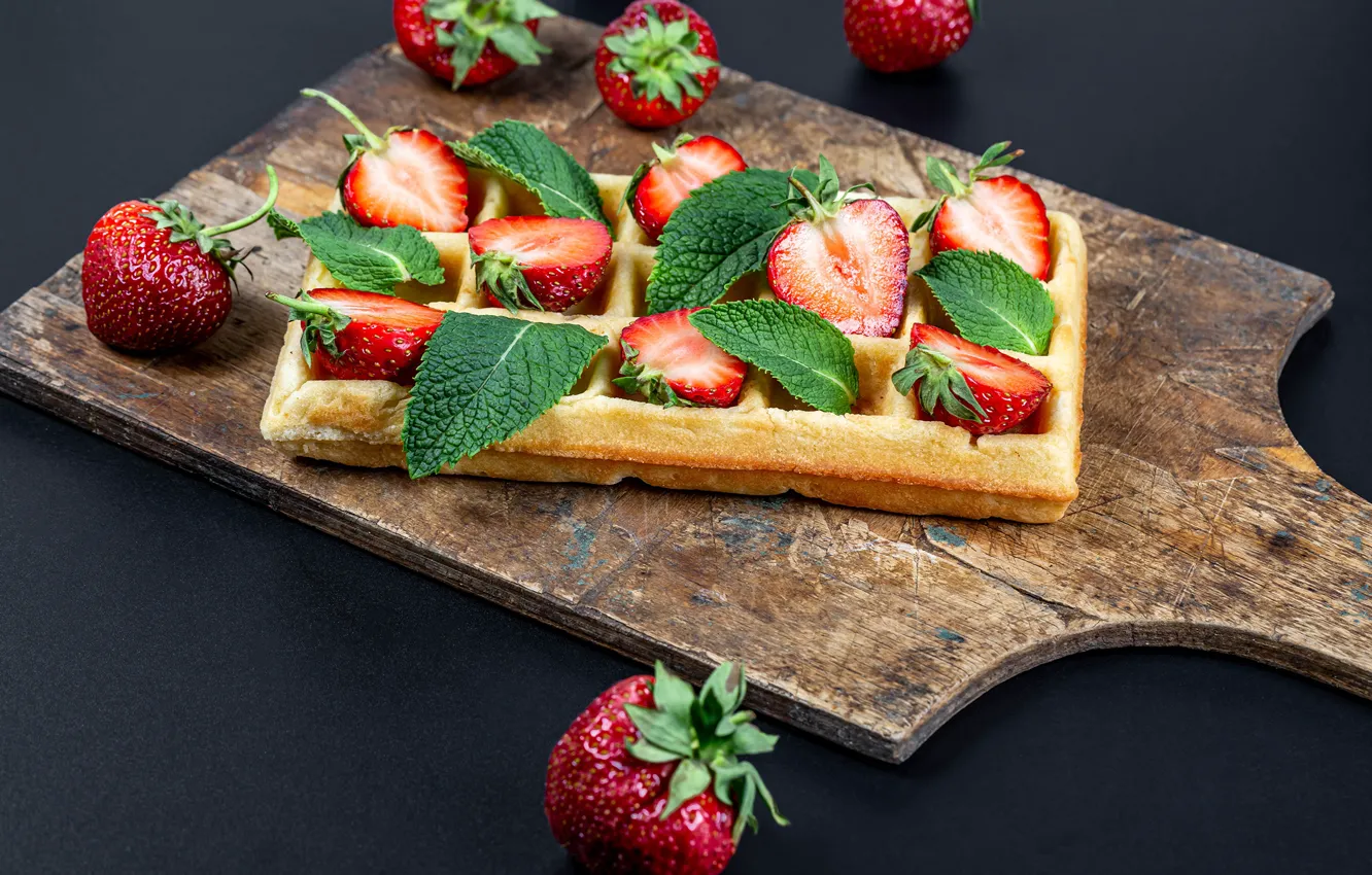 Photo wallpaper berries, strawberry, waffles, cakes, strawberry