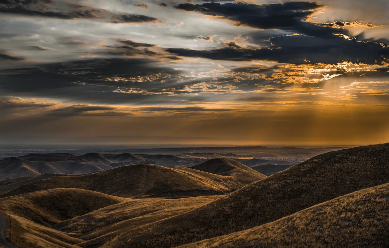 Photo wallpaper the sky, landscape, sunset, mountains