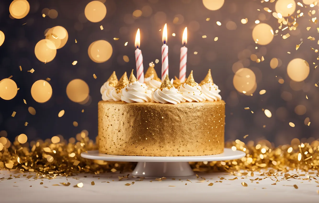 Photo wallpaper lights, gold, birthday, holiday, Shine, new year, candles, sequins