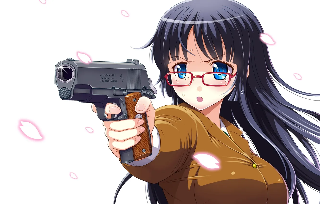 Photo wallpaper girl, weapons, anger, petals, art, number10