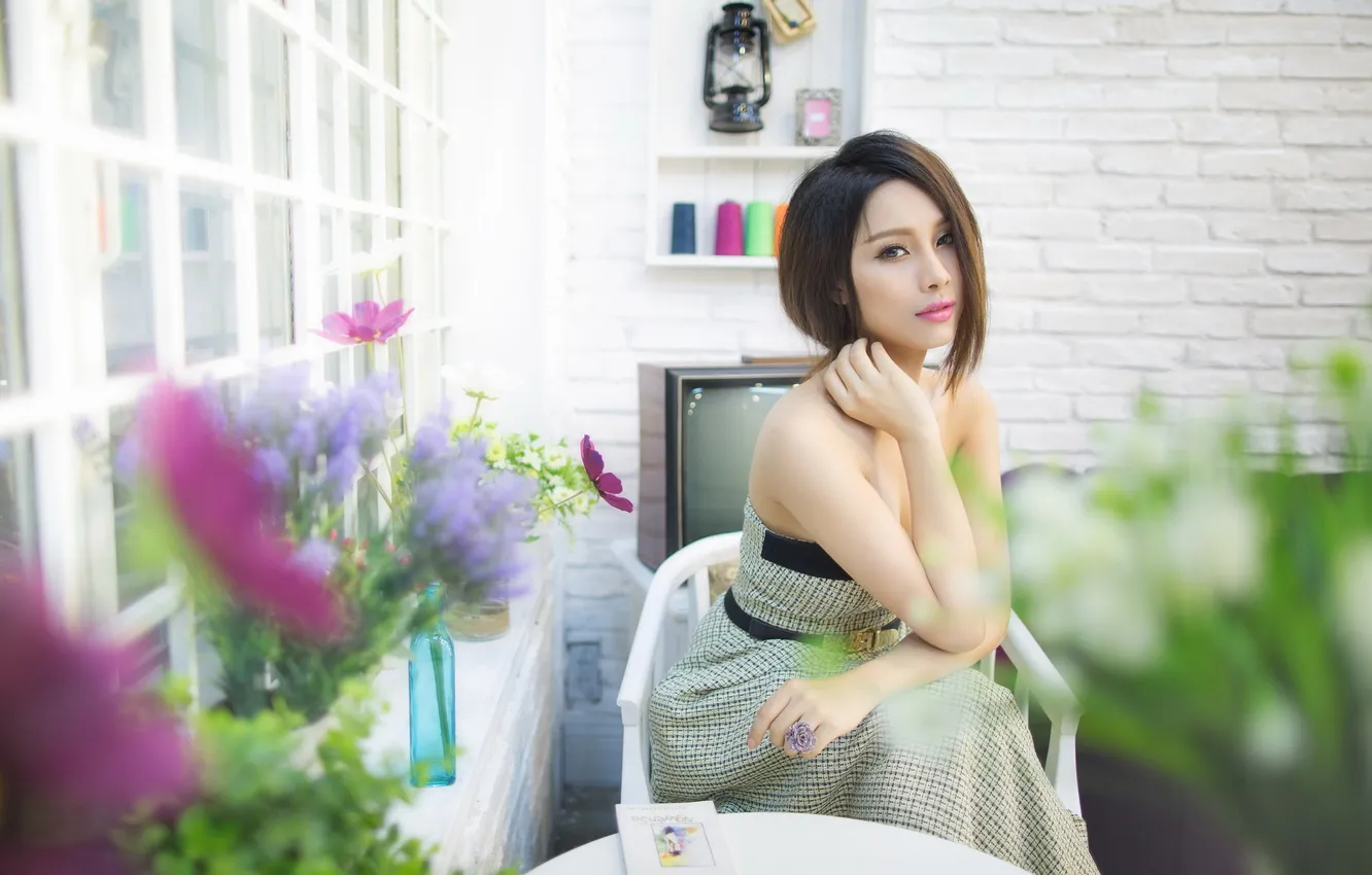 Photo wallpaper look, girl, pose, Asian