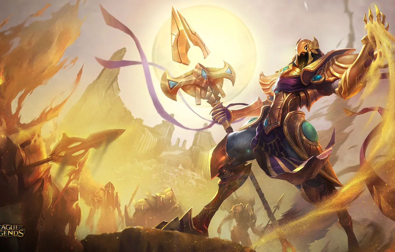 Photo wallpaper sand, spear, League Of Legends, Emperor of the Sands, Azir