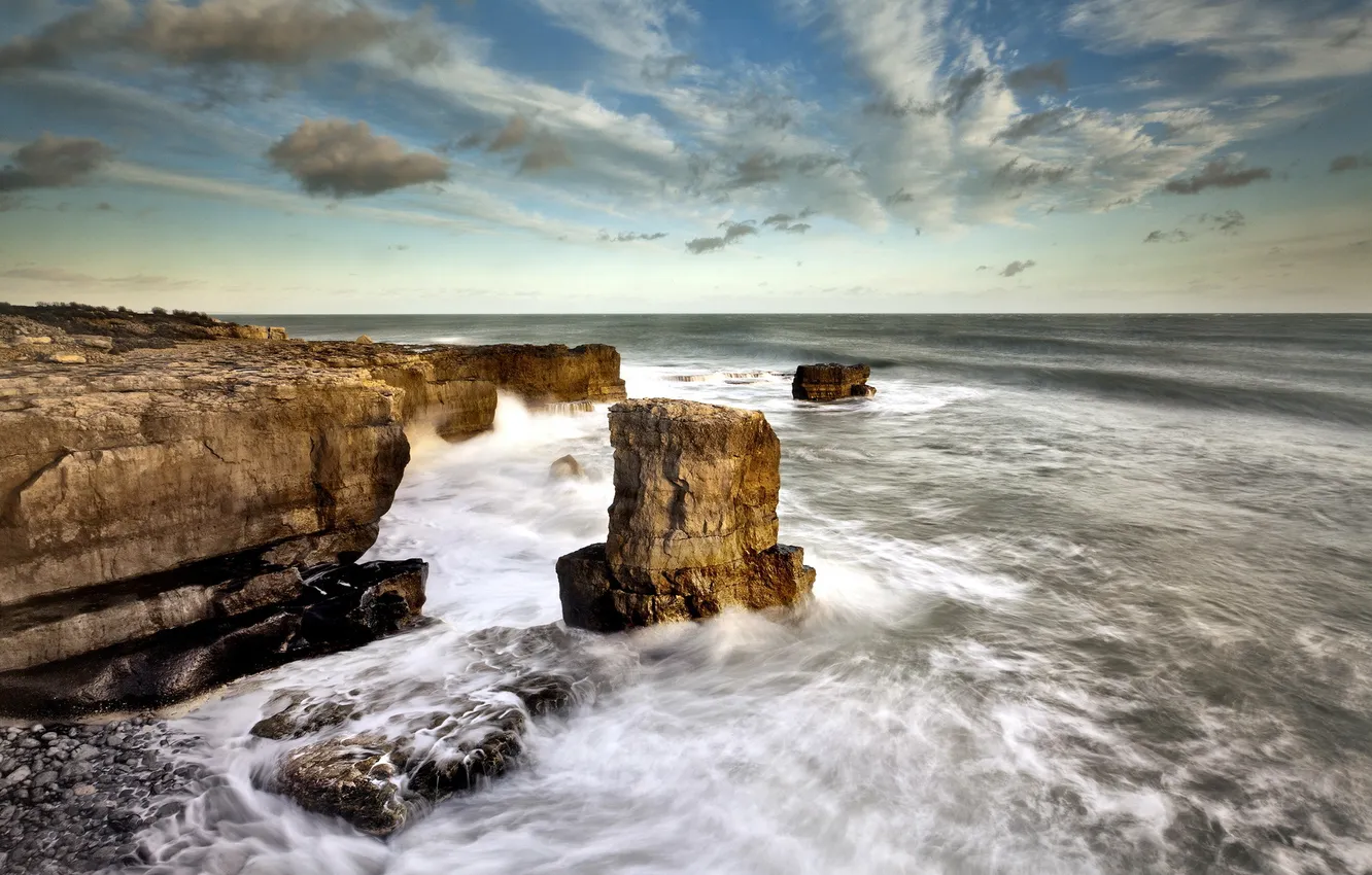 Photo wallpaper sea, landscape, rocks