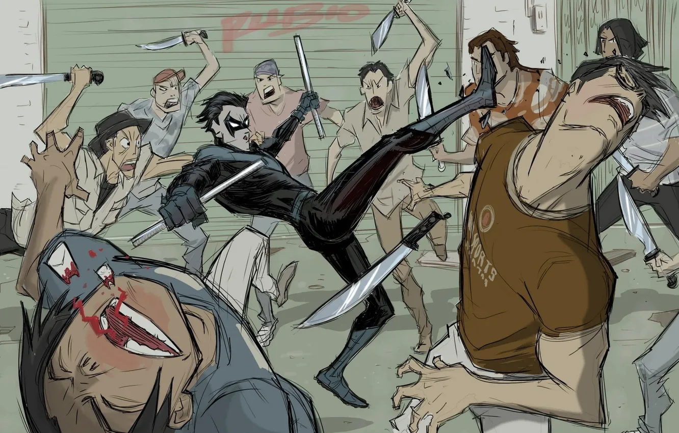 Photo wallpaper street, fight, superhero, gateway, bully, Nightwing