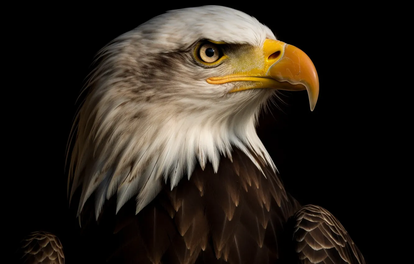 Photo wallpaper look, the dark background, bird, eagle, predator, head, beak, side