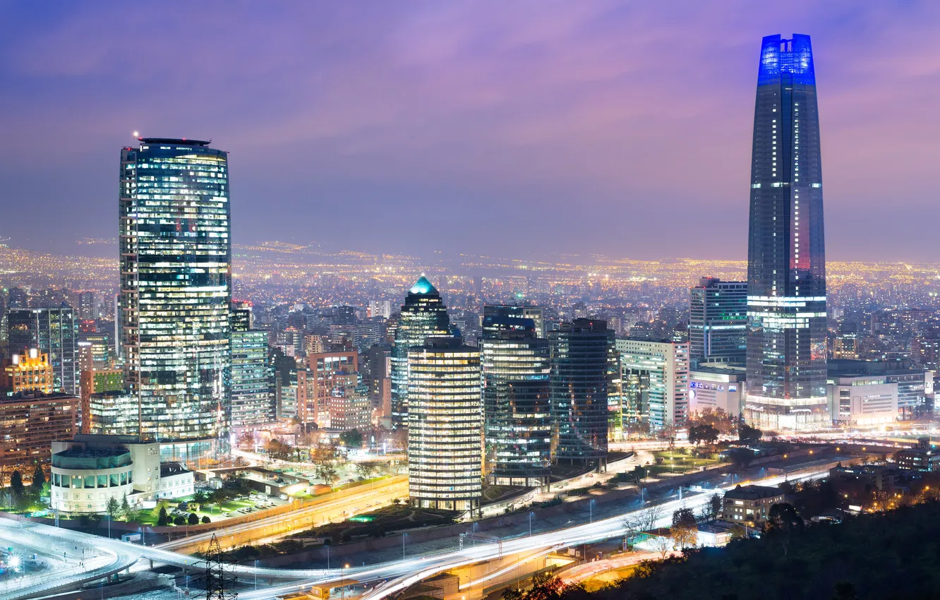 Photo wallpaper city, skyline, night, america, american, santiago, office, chile