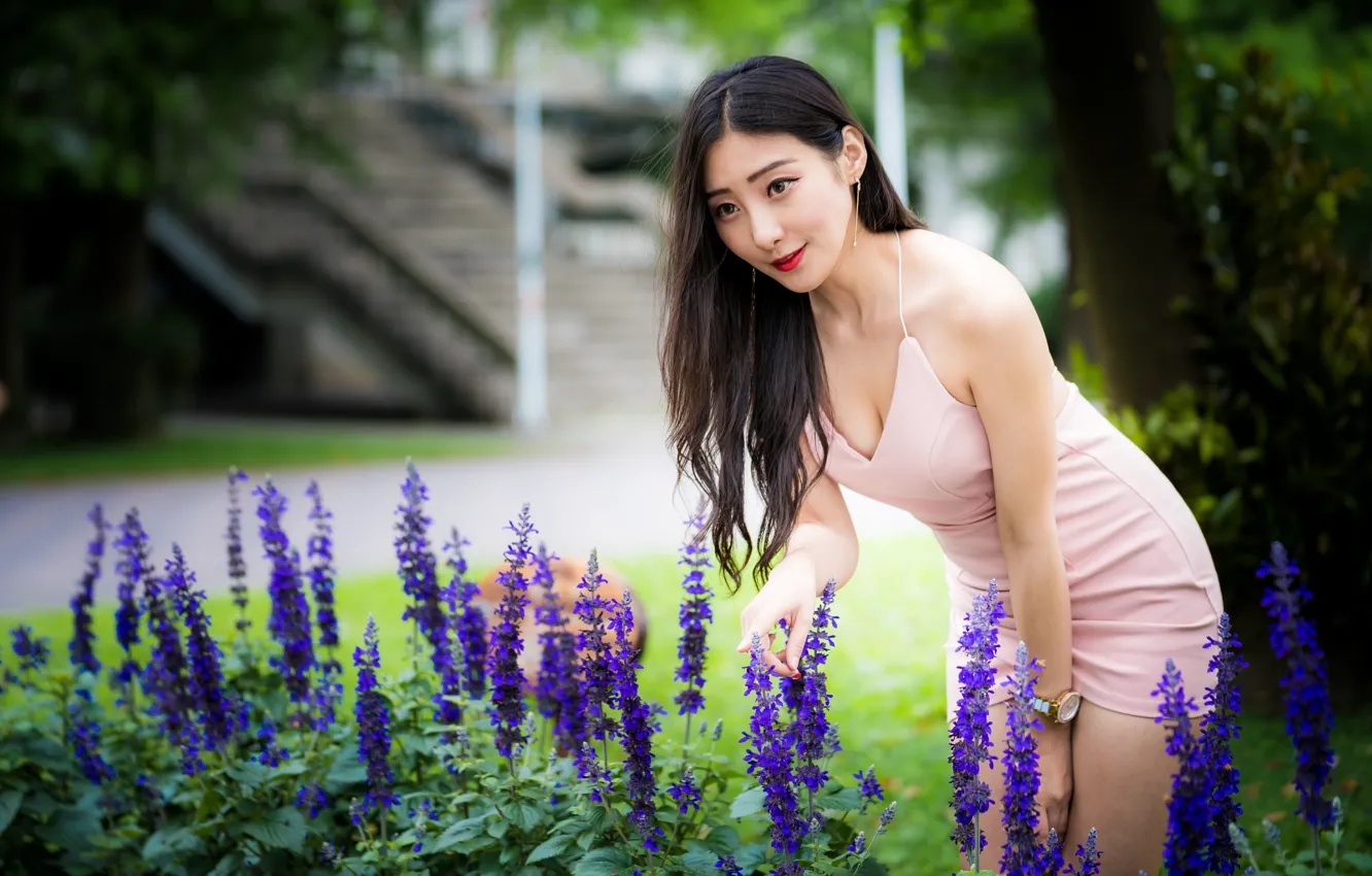 Photo wallpaper girl, dress, Asian