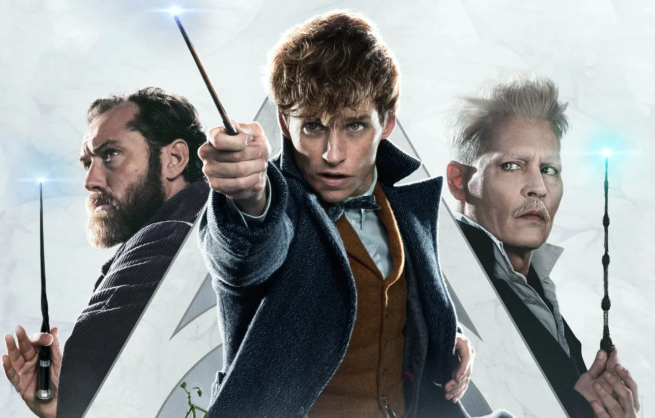 Photo wallpaper Johnny Depp, fantasy, Johnny Depp, poster, Jude Law, Jude Law, Eddie Redmayne, Eddie Redmayne