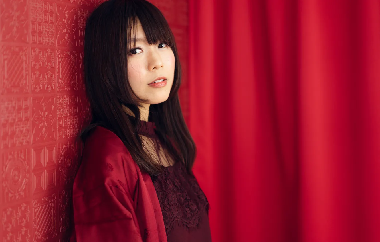 Photo wallpaper girl, blouse, long hair, beautiful, pretty, lips, face, brunette