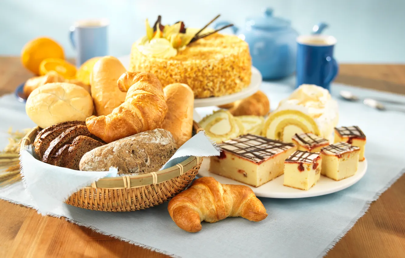 Photo wallpaper bread, pie, cake, biscuit, buns, croissants