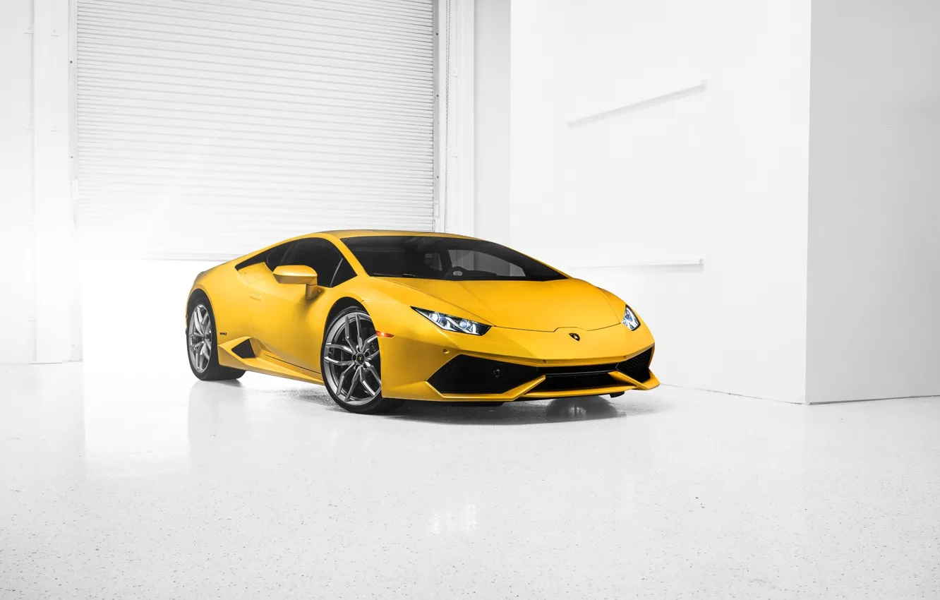Photo wallpaper Lamborghini, Car, Front, Yellow, Photo, Supercar, 2014, Huracan