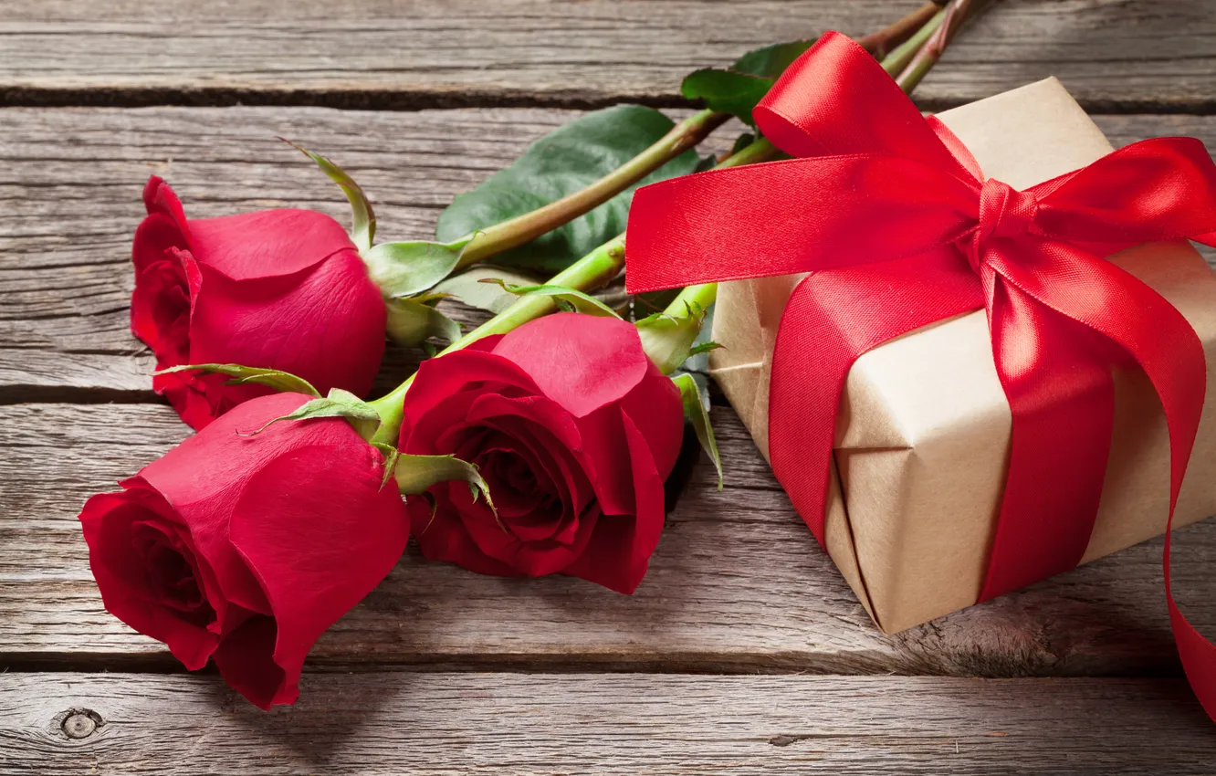 Photo wallpaper love, flowers, gift, romance, roses, love, Valentine's day, wood