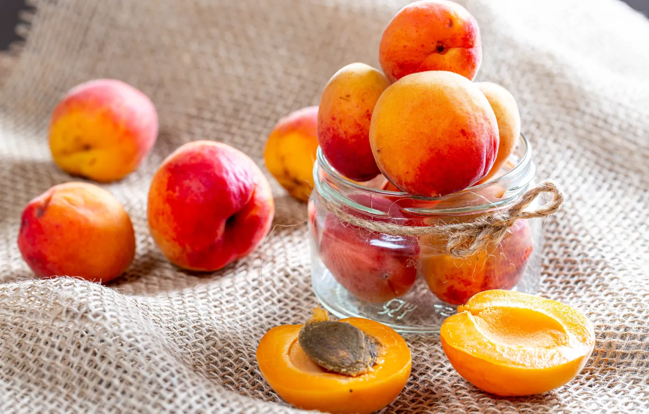 Photo wallpaper light, bone, Bank, fabric, fruit, placer, peaches, halves