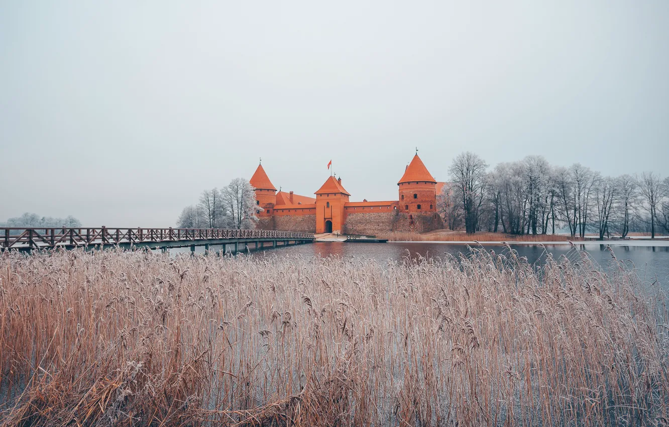 Photo wallpaper winter, castle, Trakai, Lithuania