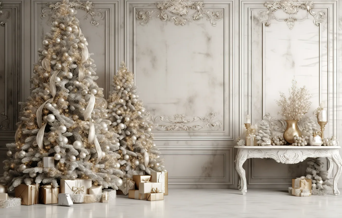 Photo wallpaper decoration, room, gift, tree, new year, interior, Christmas, Christmas