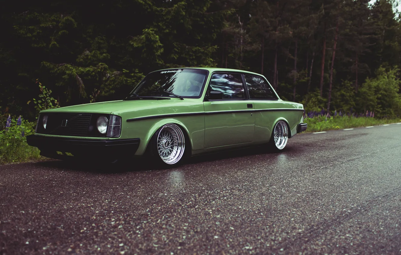 Photo wallpaper road, forest, volvo, 242, Volvo