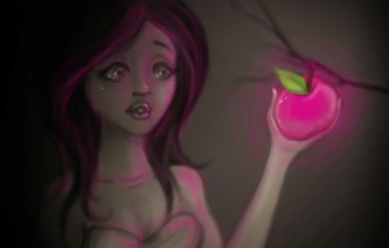 Photo wallpaper girl, apples, glow, art