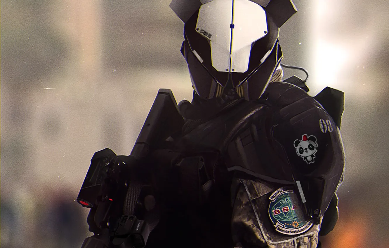Photo wallpaper Panda, machine, helmet, special forces, BSAA, Bioterrorism Security Assessment Alliance