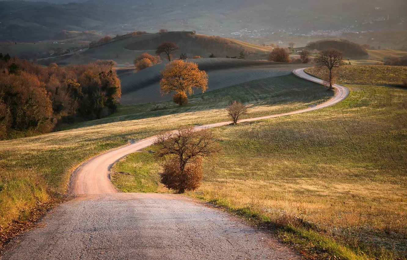 Photo wallpaper road, autumn, valley