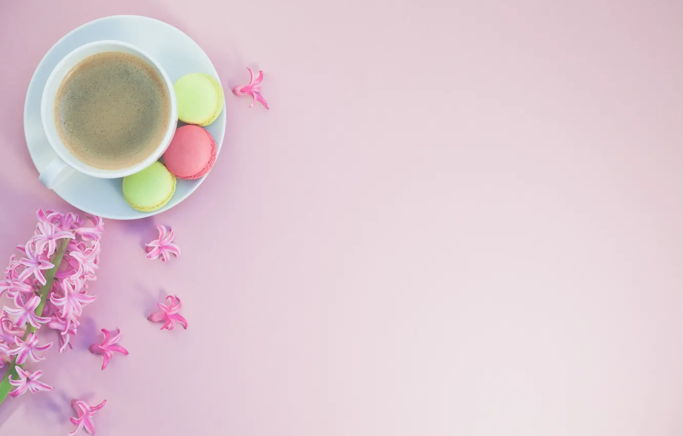 Photo wallpaper flowers, coffee, macaroon, Geocints