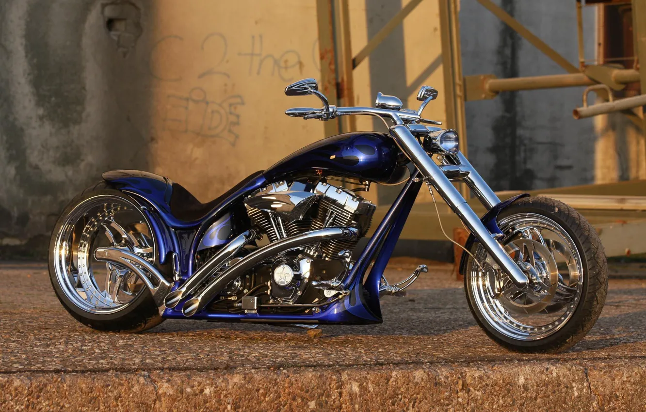 Photo wallpaper Harley Davidson, Bike, Harley-Davidson, Custom, Thunderbike, By Thunderbike, Blue Flames