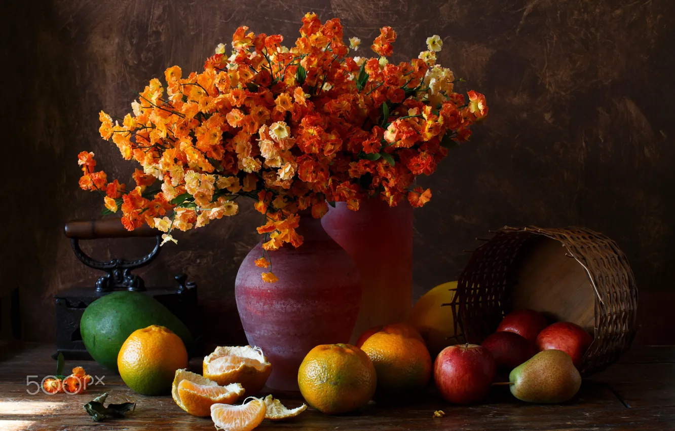 Photo wallpaper flowers, photo, picture, fruit, Still life