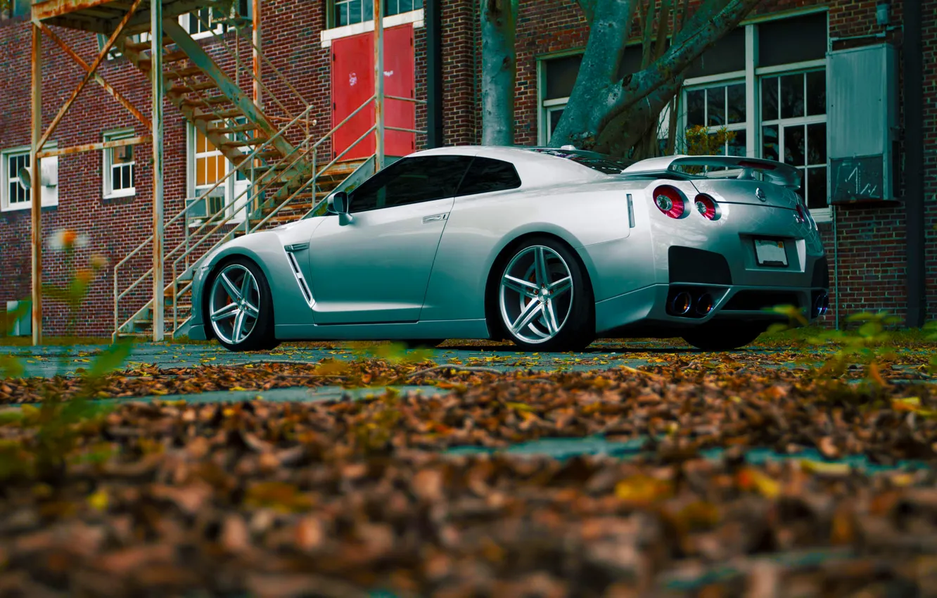 Photo wallpaper GTR, Nissan, Color, R35, Vossen, Silver, Wheels, Rear