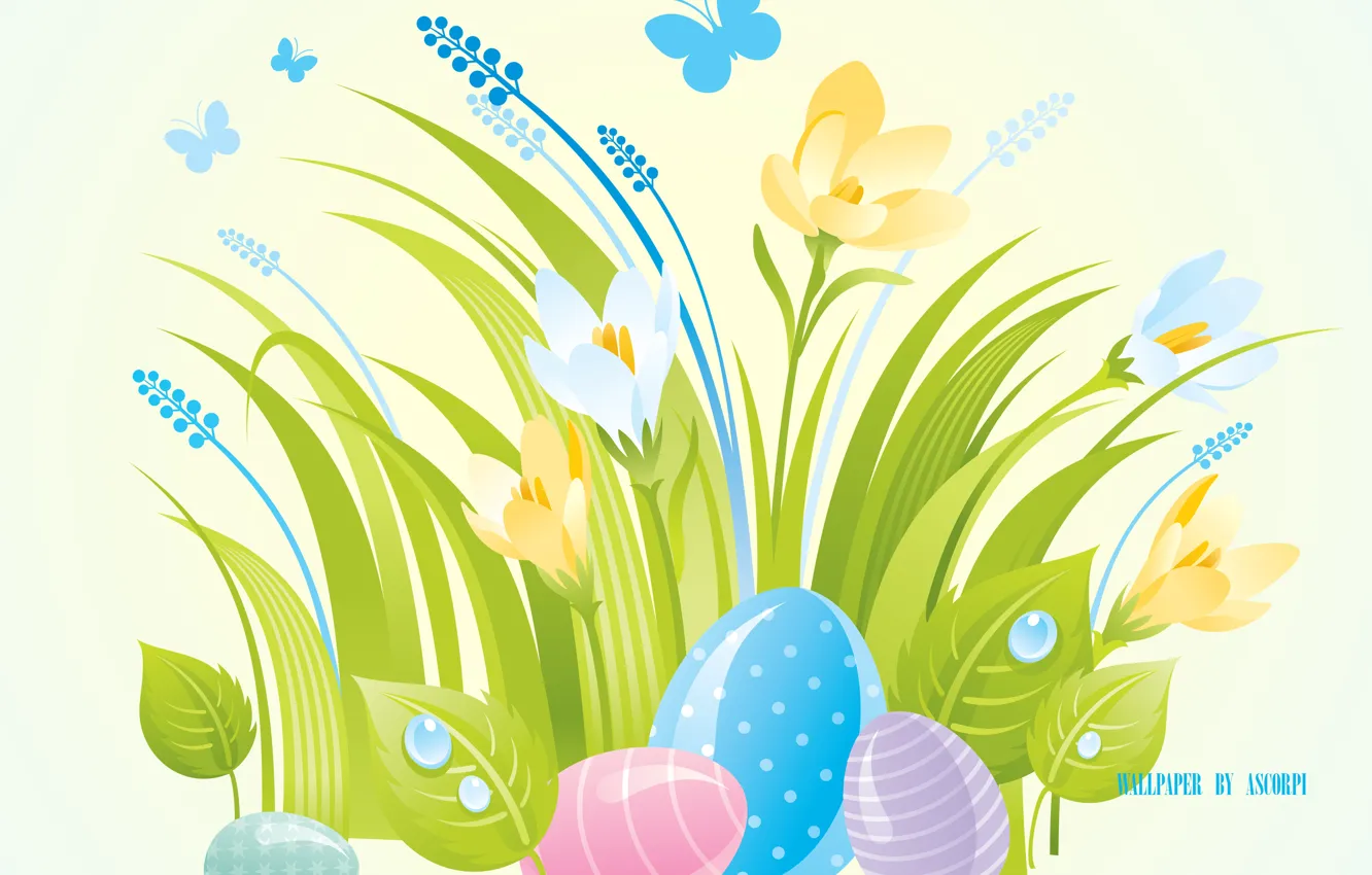 Photo wallpaper butterfly, flowers, eggs, spring, snowdrops, Easter
