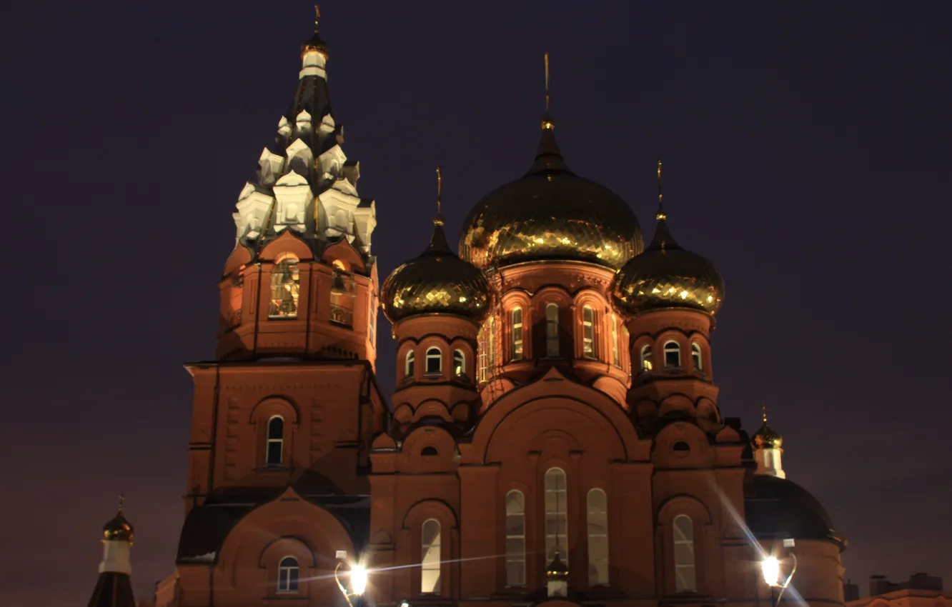 Photo wallpaper the sky, the evening, Russia, architecture, twilight, Stan, Samara region, Church of St. Nicholas the …