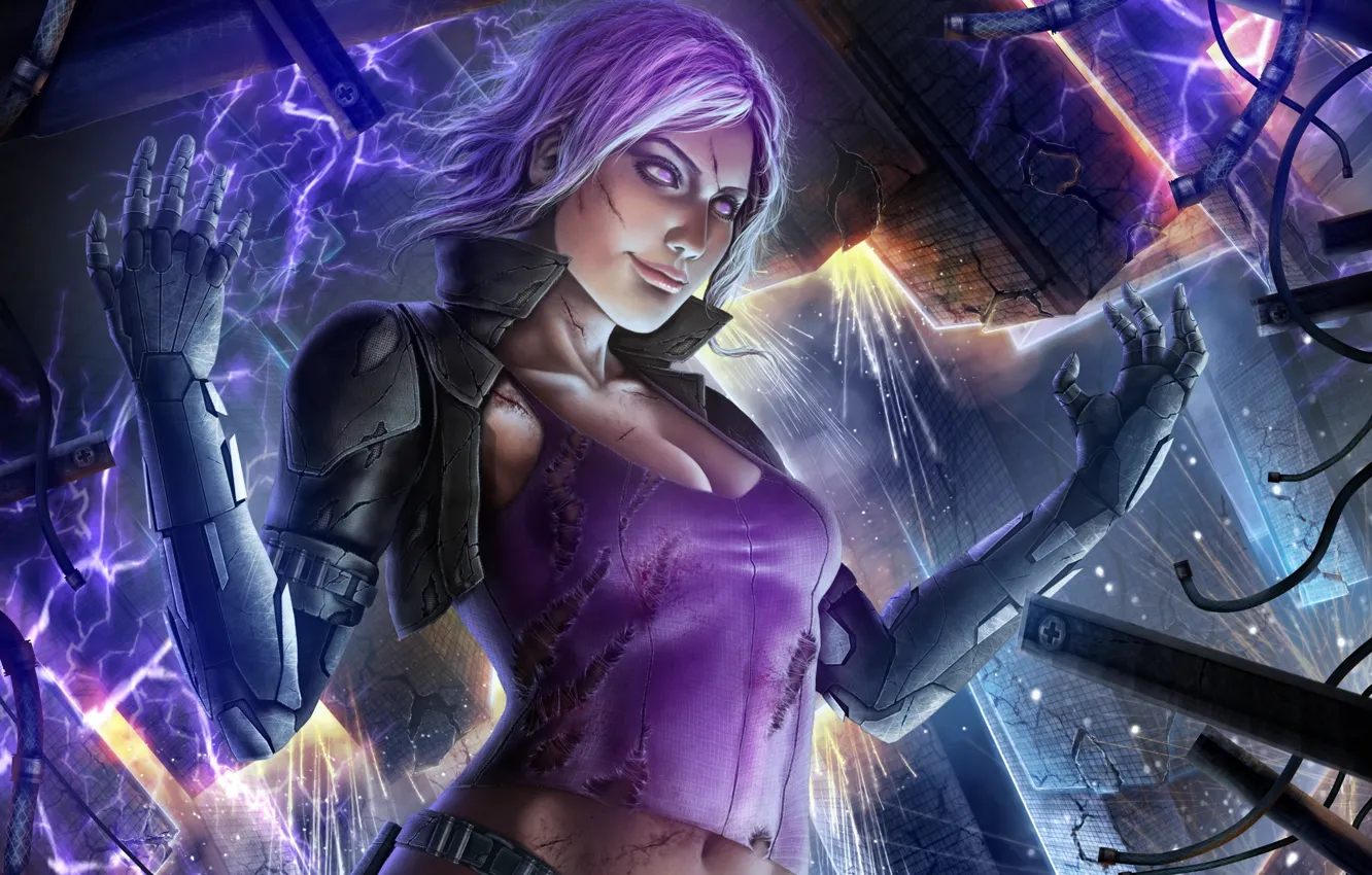 Photo wallpaper look, girl, fiction, hands, electricity, cyborg, art, women