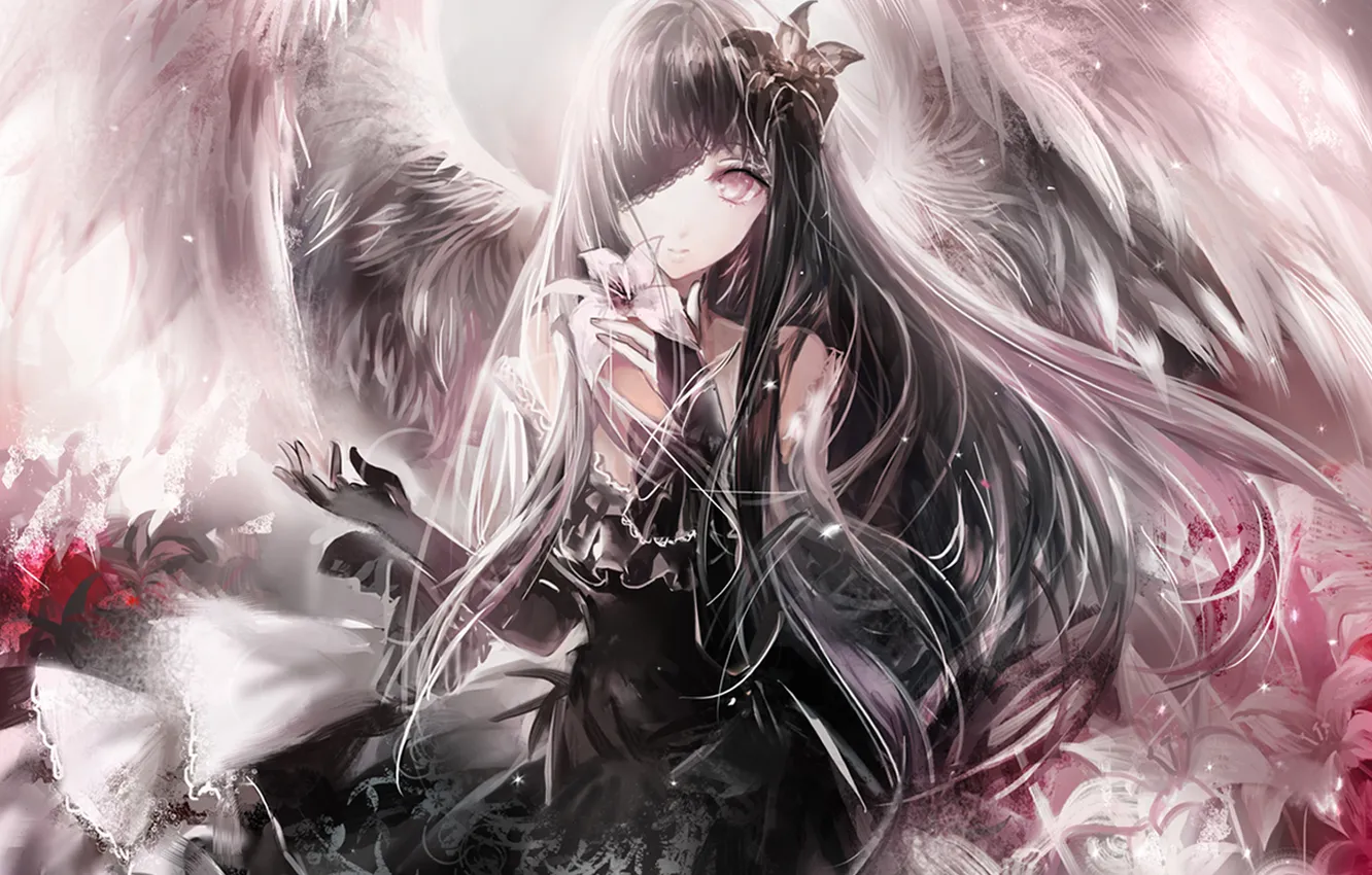 Photo wallpaper girl, flowers, Lily, wings, headband