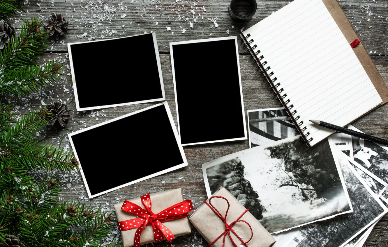 Photo wallpaper photo, tree, camera, New Year, Christmas, gifts, Christmas, vintage