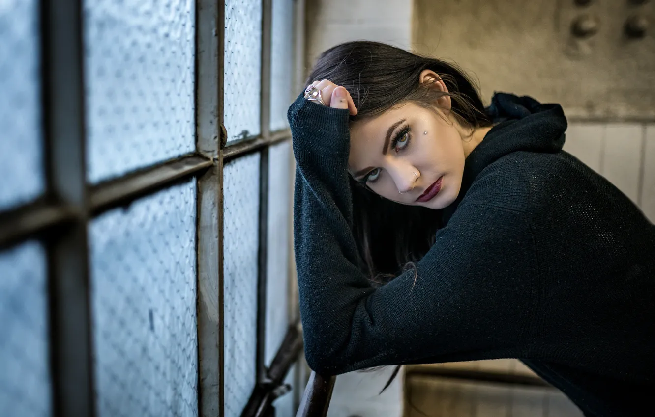 Photo wallpaper look, girl, piercing, brunette