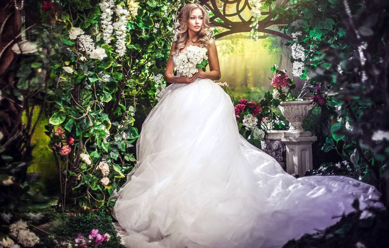 Photo wallpaper girl, bouquet, the bride