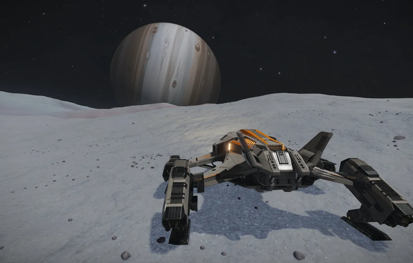 Photo wallpaper space, planet, Jupiter, spaceship, Elite: Dangerous