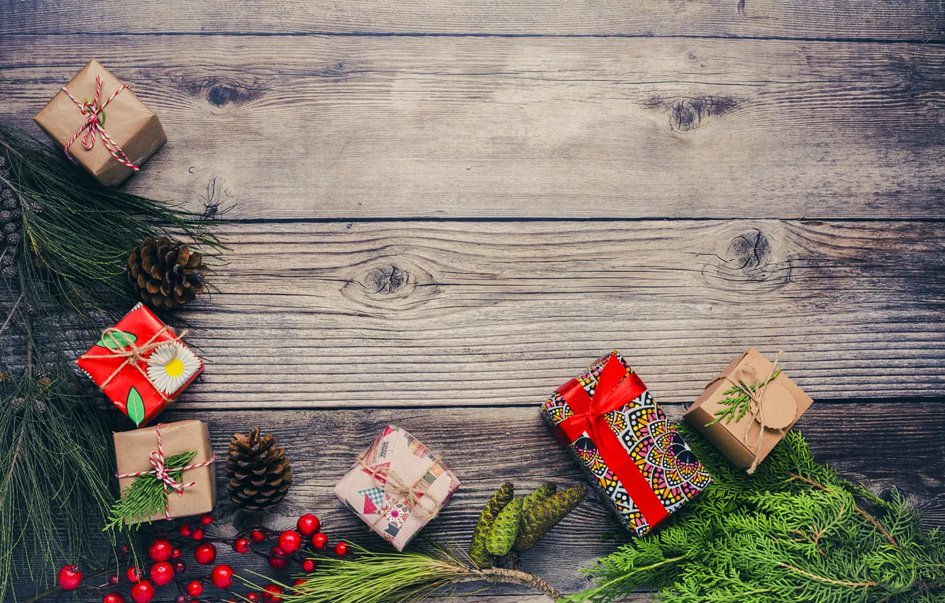 Photo wallpaper gift, tree, new year, Christmas, Christmas, wood, New Year, decoration