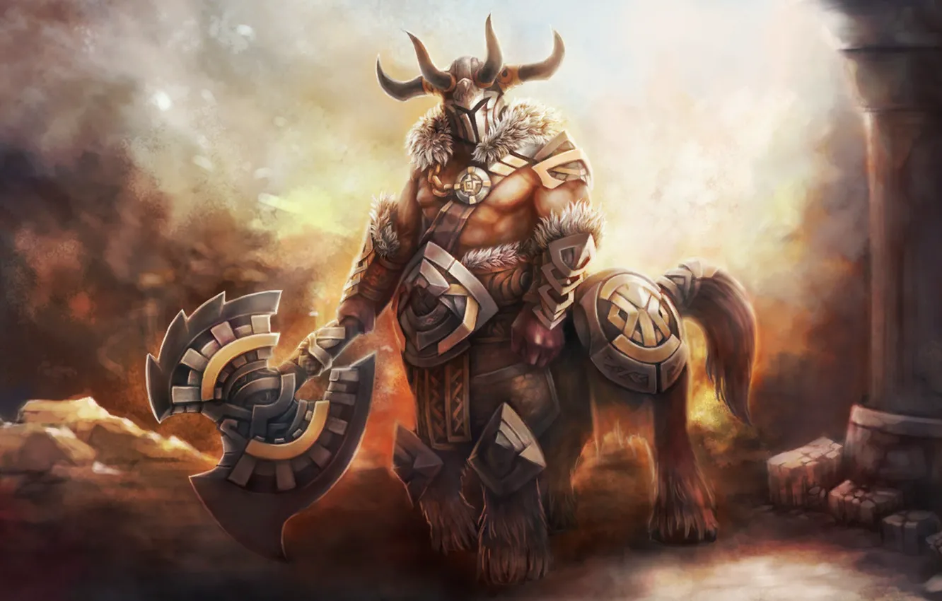 Photo wallpaper the game, armor, ruins, axe, DotA, dota 2, Bradwarden, Warchief