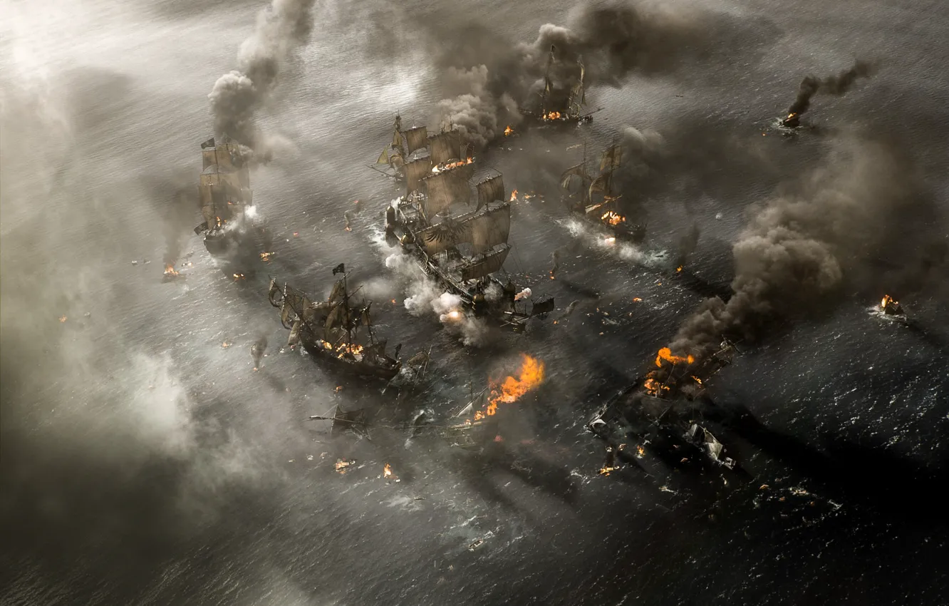 Photo wallpaper cinema, explosion, fire, flame, chaos, sea, smoke, war