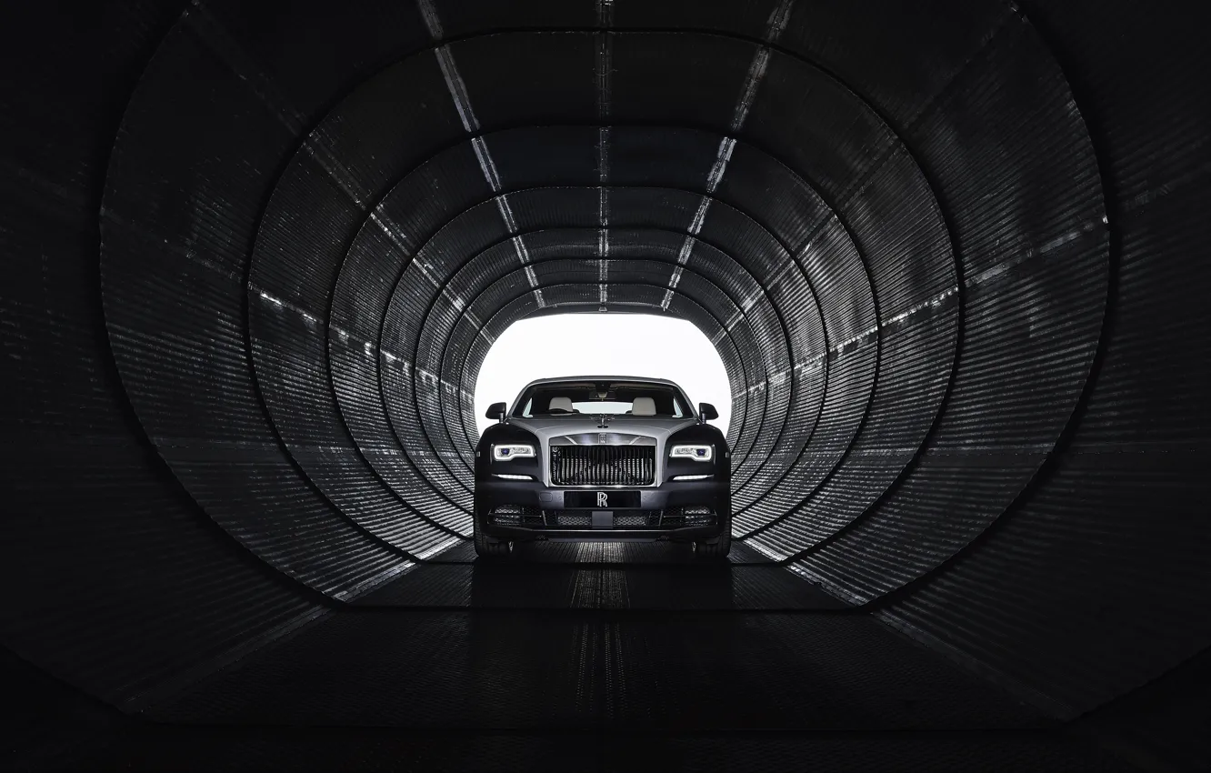 Photo wallpaper light, lights, light, metal, rolls royce, front, tunnel, wraith