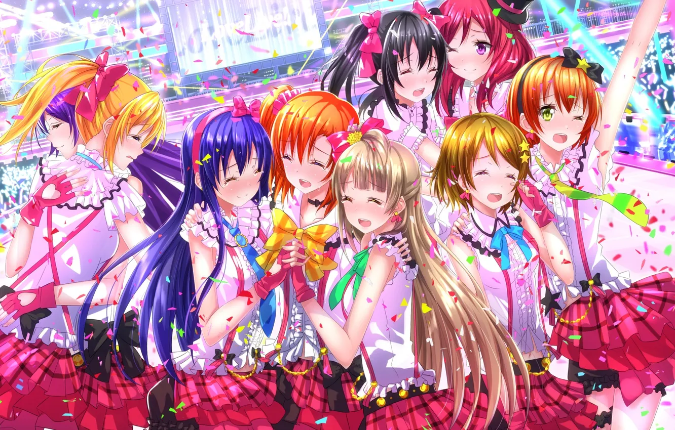 Photo wallpaper girl, joy, scene, tears, hugs, concert, art, confetti