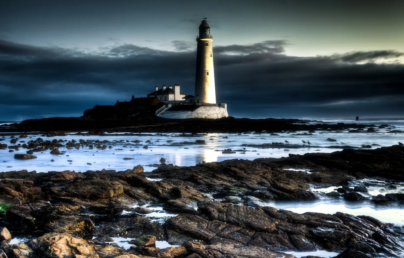 Photo wallpaper sea, landscape, night, lighthouse