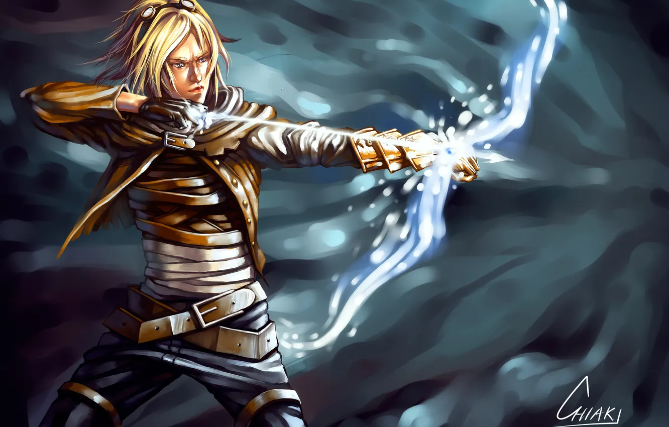 Photo wallpaper League of Legends, blonde, warrior, belt