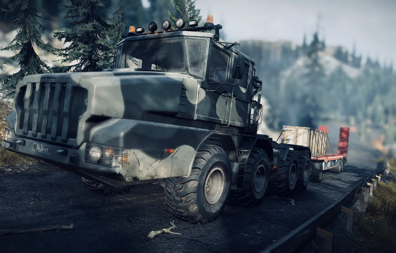 Photo wallpaper HDR, light, game, trees, wood, truck, Trailer, Michigan