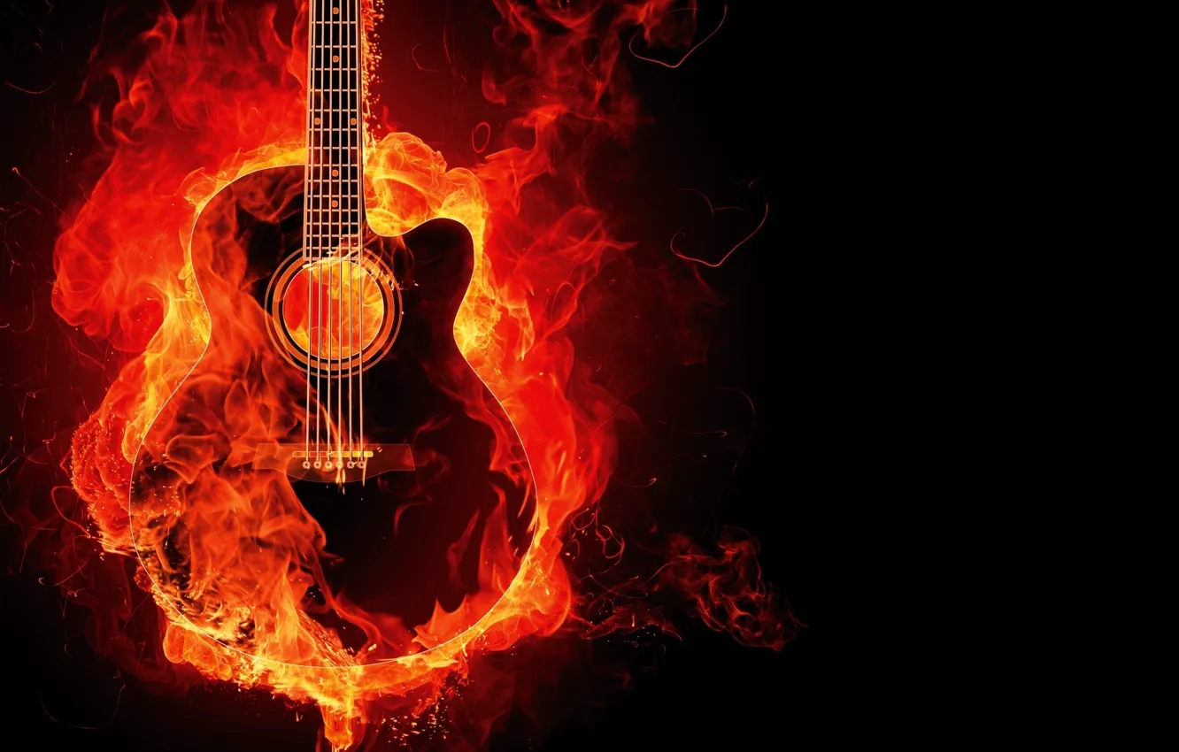 Photo wallpaper background, fire, Guitar