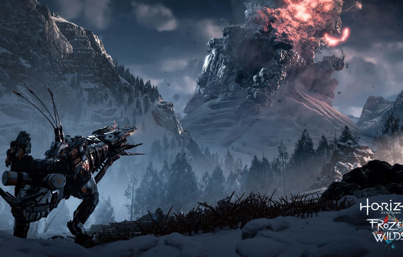 Photo wallpaper robot, mecha, snow, Machine, Horizon Zero Dawn, Horizon Zero Dawn: The Frozen Wilds