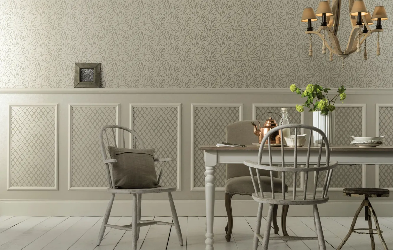 Photo wallpaper light, room, interior, chandelier, dining room