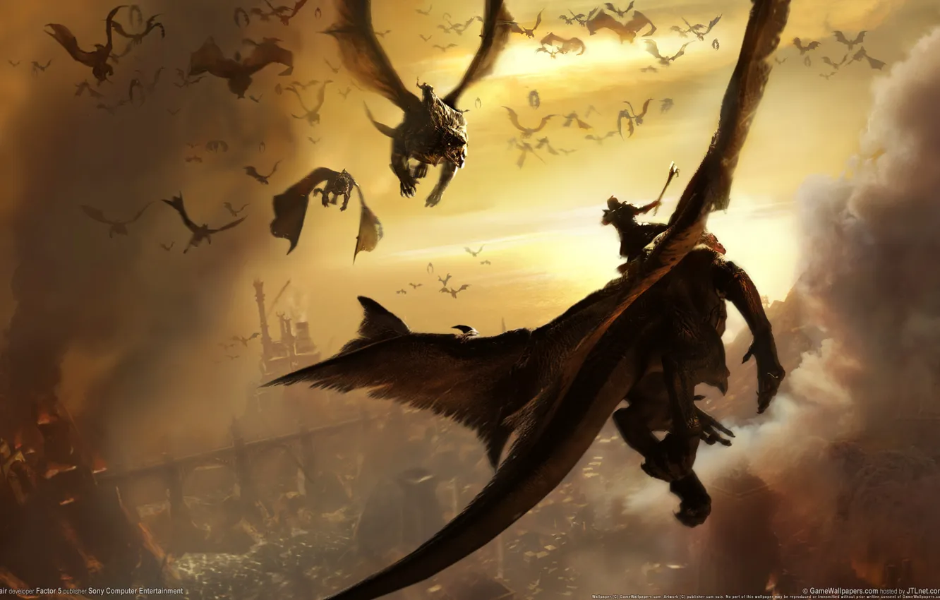 Photo wallpaper the city, war, dragons, the battle, riders, in the fire, lair